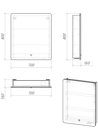 Зеркало-шкаф для ванной Grossman АДЕЛЬ-70 см с LED подсветкой